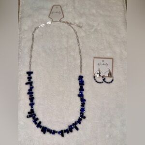 NWT Wonderly Blue and Silver Necklace & Earring Set